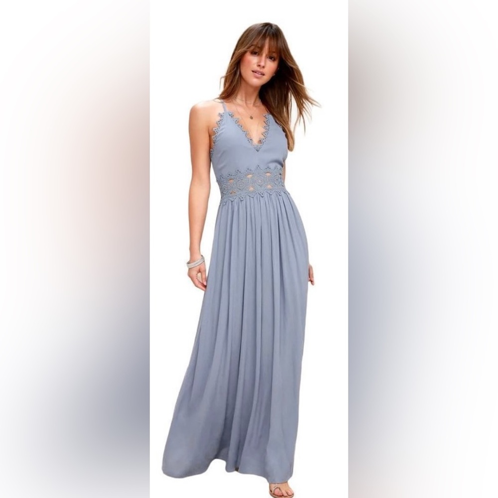 Lulus This is Love Slate Blue Lace Maxi
Dress ZB1